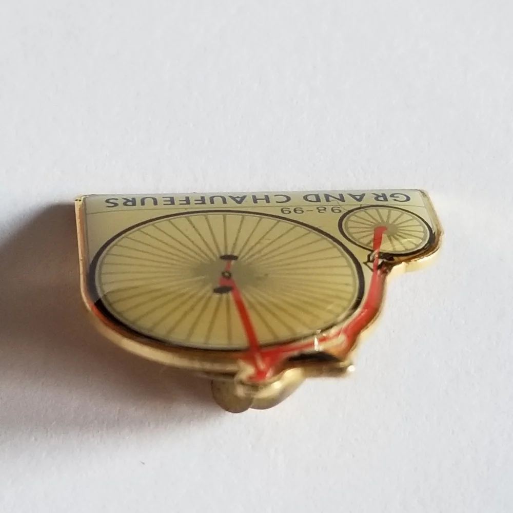 Vintage pin Grand Chauffeurs bicycle  enamel brooch penny farthing high